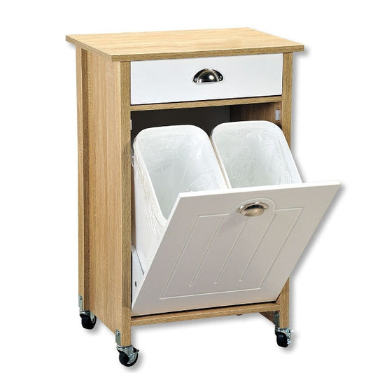 KESPER 2550813 Küchenwagen mit Mülltrennsystem, Abdeckplatte mit Dekorfolie Sonoma Eiche, Front weiß lackiert