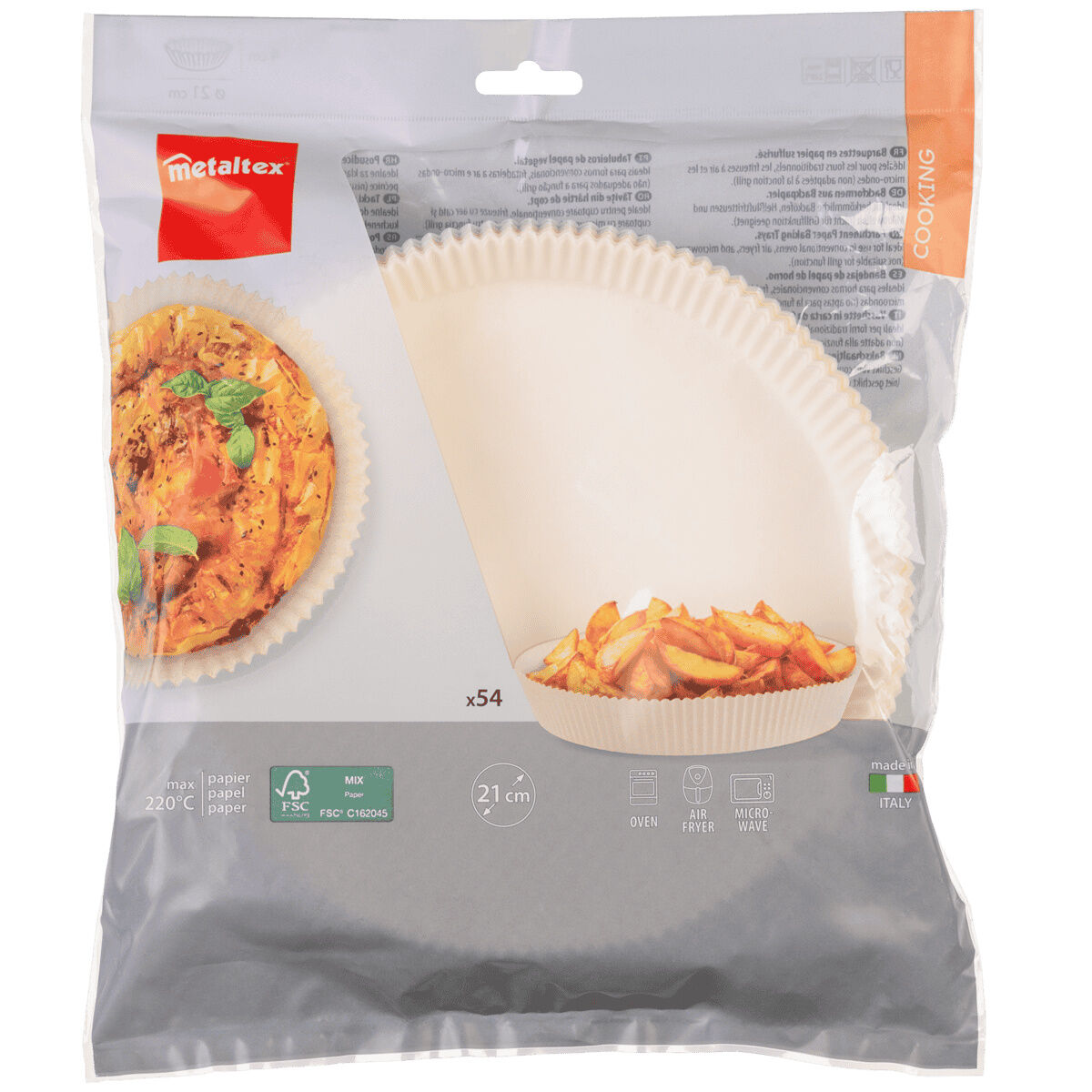 METALTEX 257726000 Airfryer Backpapier/Papiereinsatz Ø 21 cm, rund, 54 Stück, für Heißluftfritteuse, Ofen und Mikrowelle geeignet