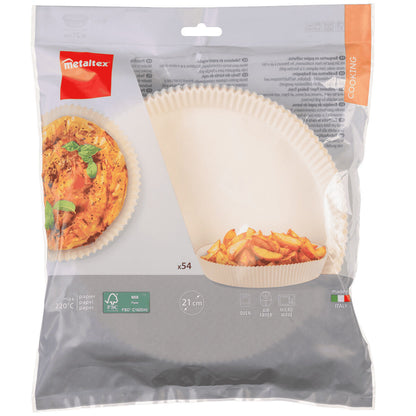 METALTEX 257726000 Airfryer Backpapier/Papiereinsatz Ø 21 cm, rund, 54 Stück, für Heißluftfritteuse, Ofen und Mikrowelle geeignet