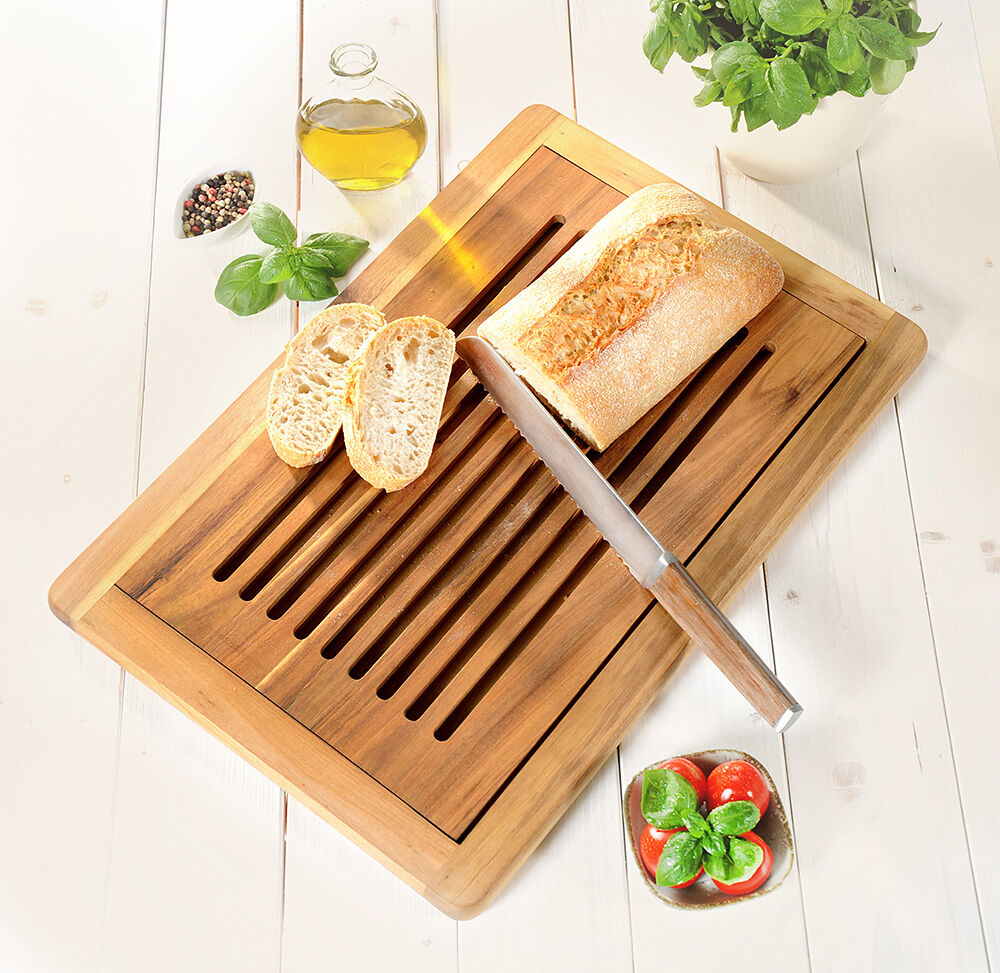 KESPER 28105 Brot-Schneidebrett mit abnehmbarem Schneiderost aus Akazienholz 47,5 x 32 x 2 cm