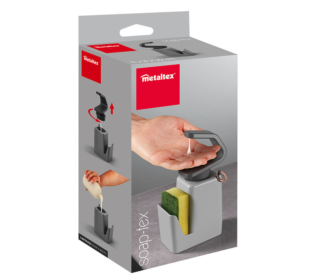 METALTEX Soap-Tex Seifenspender grau mit Schwamm- und Ringhalter / Dispenser / Seifen-Station