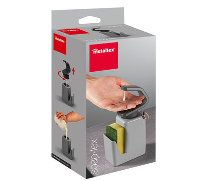 METALTEX Soap-Tex Seifenspender grau mit Schwamm- und Ringhalter / Dispenser / Seifen-Station