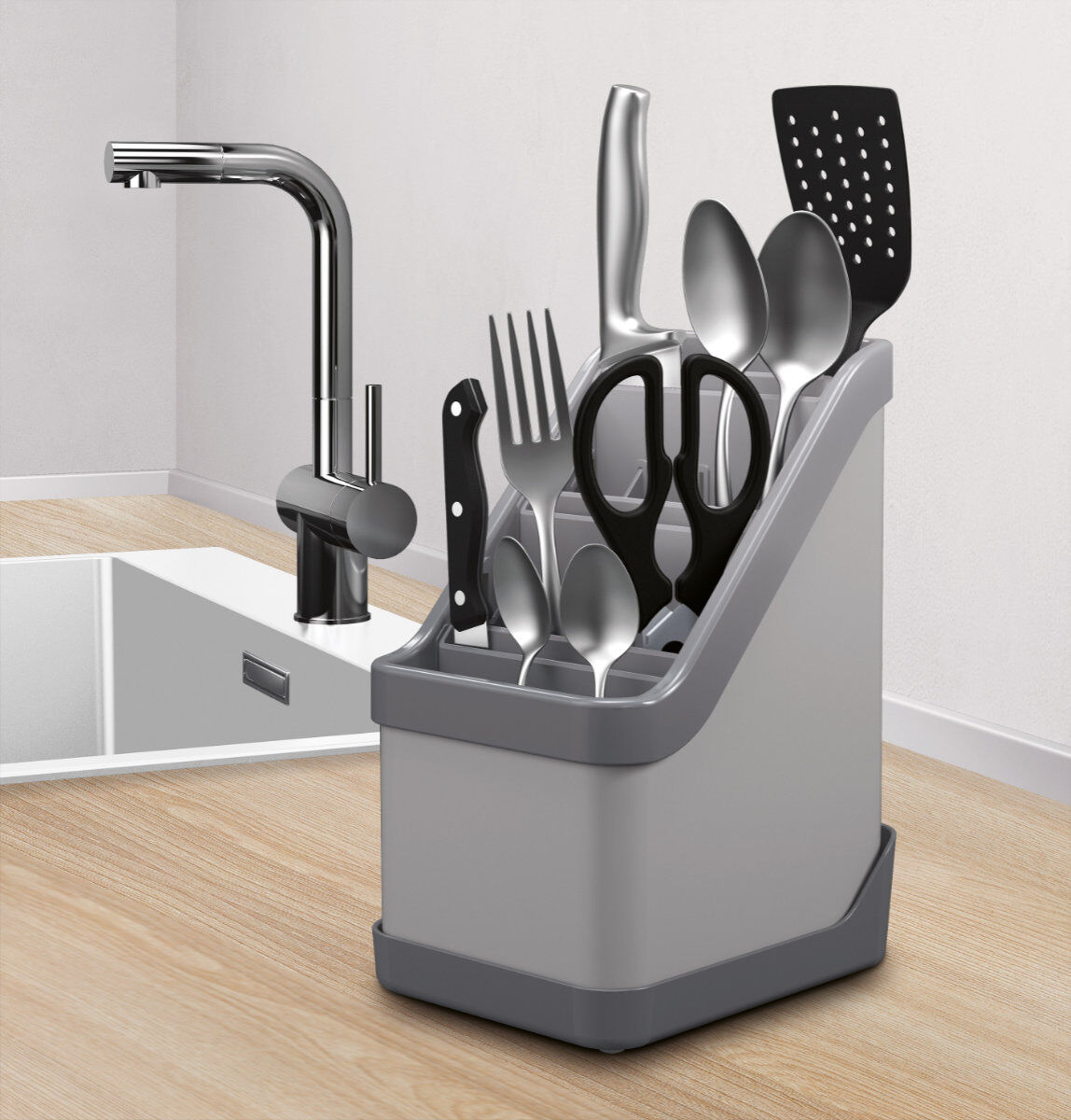 METALTEX 297533000 Keep-Tex Abtropfgestell aus Kunststoff, grau / Bestecksammler