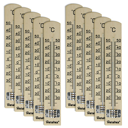 10er SET METALTEX 298005080 Innenthermometer aus Buchenholz