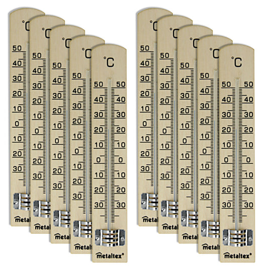 10er SET METALTEX 298005080 Innenthermometer aus Buchenholz