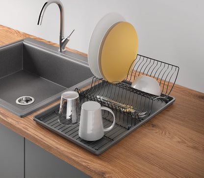 METALTEX Wingtex Spülkorb mit Schale Lava 50 x 31 cm, TouchTherm, matt schwarz / Geschirrkorb / Abtropfgestell
