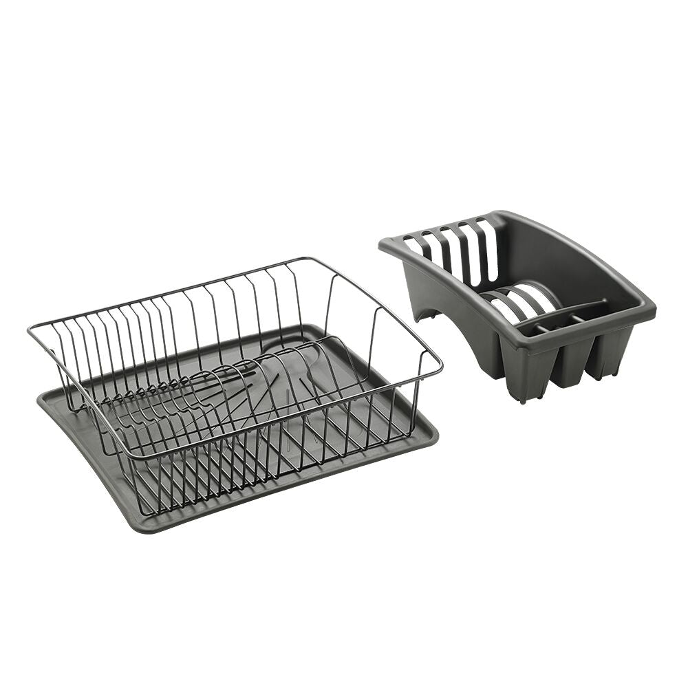METALTEX 325526000 Aquatex Plus Lava Spülkorb mit Schale und Bestecksammler 35 x 30 x 12 cm TouchTherm, matt schwarz / Geschirrkorb / Abtropfgestell