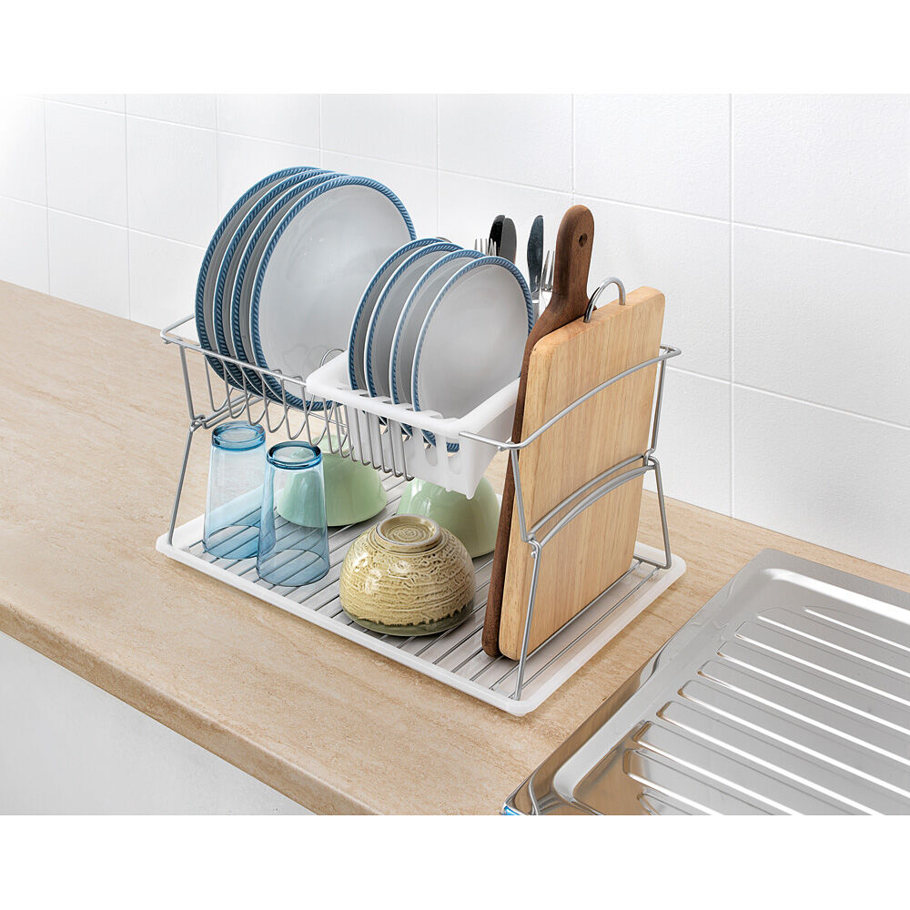 METALTEX Geniustex 45 x 31 x 28 cm - Spülkorb mit Abtropfschale und Bestecksammler, silber/transparent, Polytherm / Geschirrkorb / Abtropfgestell