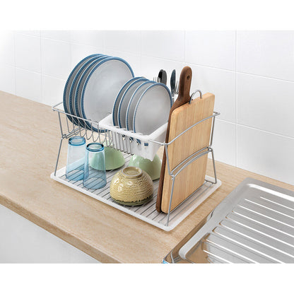 METALTEX Geniustex 45 x 31 x 28 cm - Spülkorb mit Abtropfschale und Bestecksammler, silber/transparent, Polytherm / Geschirrkorb / Abtropfgestell