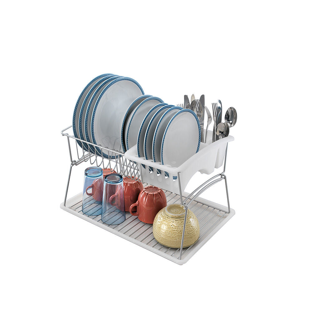 METALTEX Geniustex 45 x 31 x 28 cm - Spülkorb mit Abtropfschale und Bestecksammler, silber/transparent, Polytherm / Geschirrkorb / Abtropfgestell