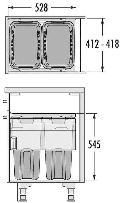 Hailo 3270461 LAUNDRY CARRIER 450 Wäschesortierer 2-fach mit Überauszug und Dämpfung / HAILO 3270-46 / Wäschebox /… – Bild 2