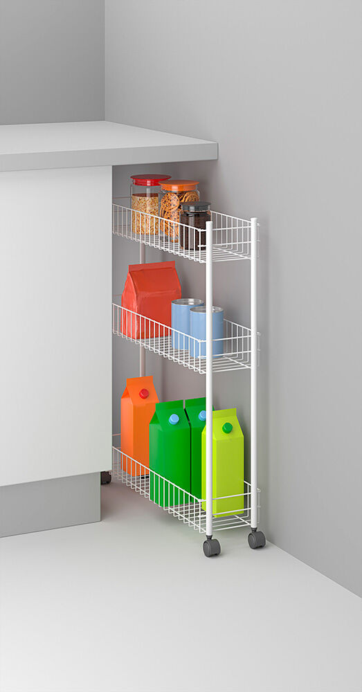 METALTEX 341433014 Fino Allzweckwagen, 3 Etg. 60x16x72 cm plastifiziert / Rollregal extra schmal