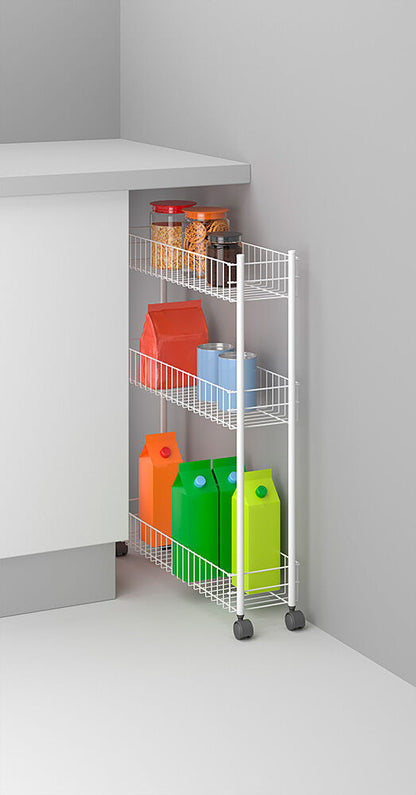 METALTEX 341433014 Fino Allzweckwagen, 3 Etg. 60x16x72 cm plastifiziert / Rollregal extra schmal