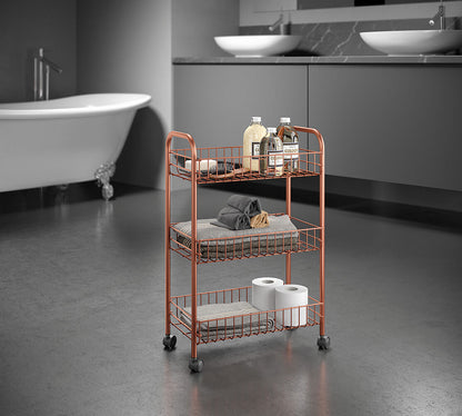 METALTEX 344403000 Lugano Allzweckwagen mit 3 Etagen Polytherm Copper / Rollregal, Höhe 63 cm