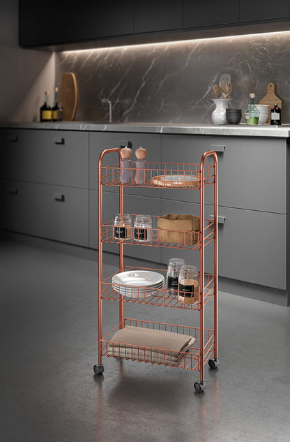 METALTEX 344404000 Ascona Allzweckwagen mit 4 Etagen Polytherm Copper / Rollregal, Höhe 86 cm