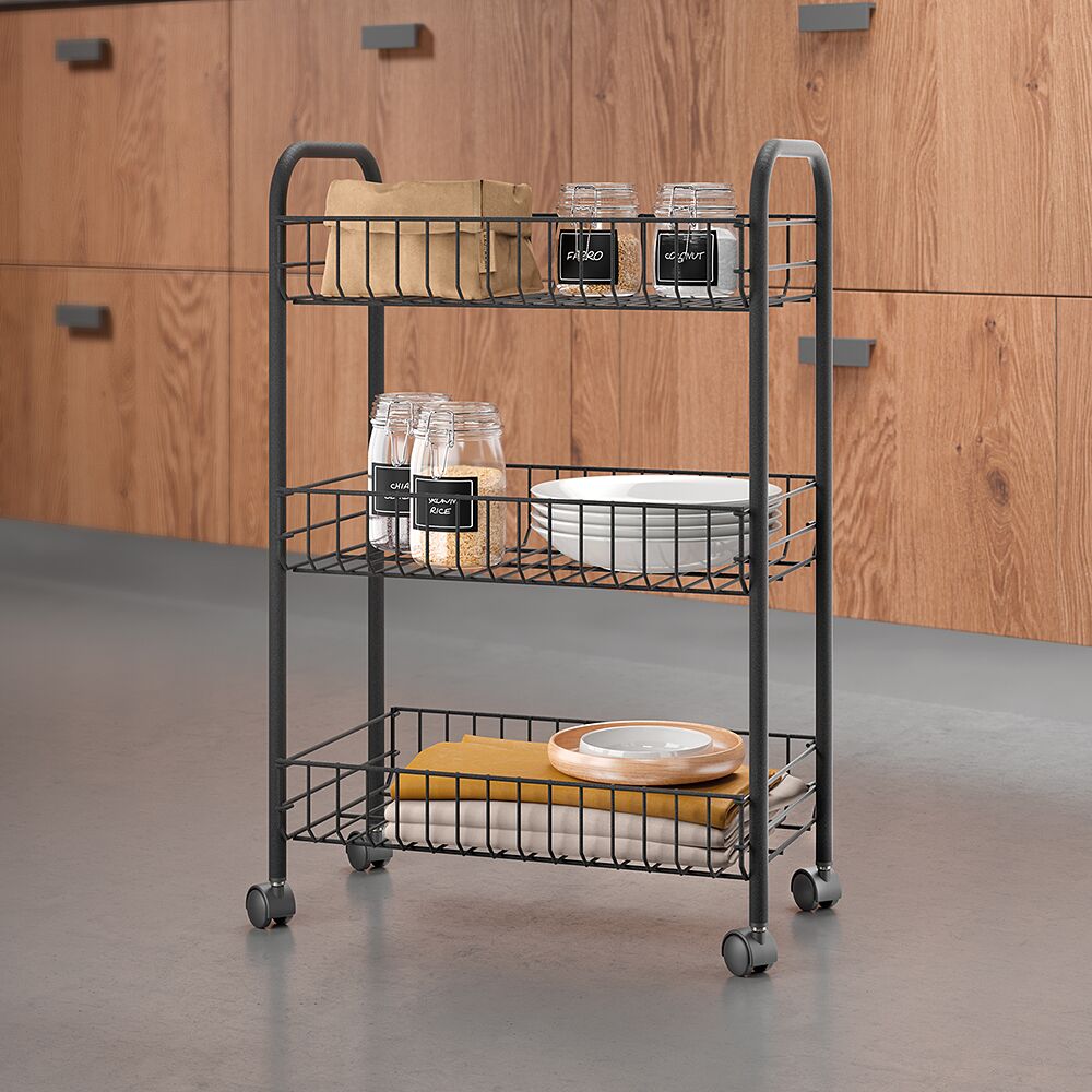METALTEX 344403000 Lugano Lava Allzweckwagen 3 Etg. 41 x 23 x 63 cm TouchTherm, matt schwarz