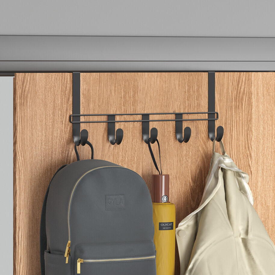 METALTEX 351900000 Hook Line Türhängeleiste Lava 38 cm mit 5 Haken, TouchTherm, matt schwarz / Raumsparer