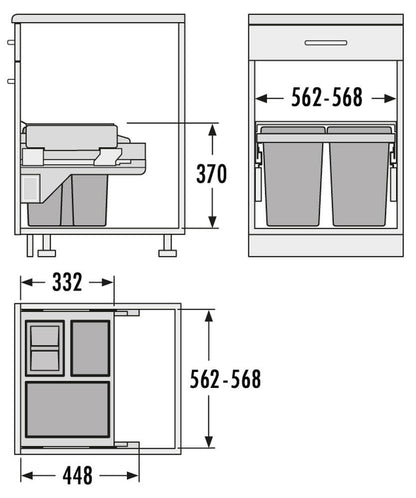 Hailo 3610961 AS Cargo Soft short 600 20/10/10/D dunkelgrau mit 40 (20+2x10) Liter Füllvolumen / 3 fach Mülltrennsystem… – Bild 2