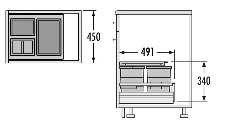 HAILO 3620471 Abfallsorter SEPARATO K 450 18/8/8/D dunkelgrau mit 34 Liter Abfallvolumen für 45 cm Schrankbreite – Bild 2