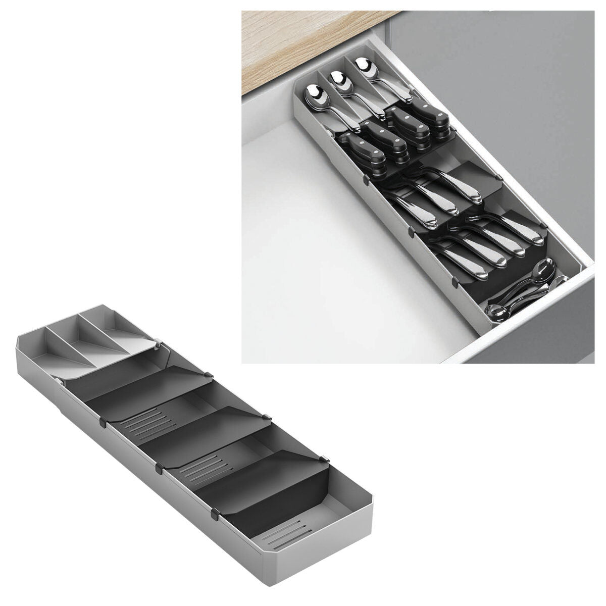 Metaltex 363220000 Uni-Fit Besteck-Organizer ausziehbar von 40 - 49 cm / Bestecksammler / Besteckeinsatz