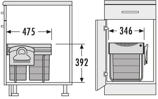 HAILO 3641221 Abfallsorter 40 (2x20) Liter RAUMSPAR TANDEM COMFORT 20/20/KS ab 40 cm Schrankbreite – Bild 2