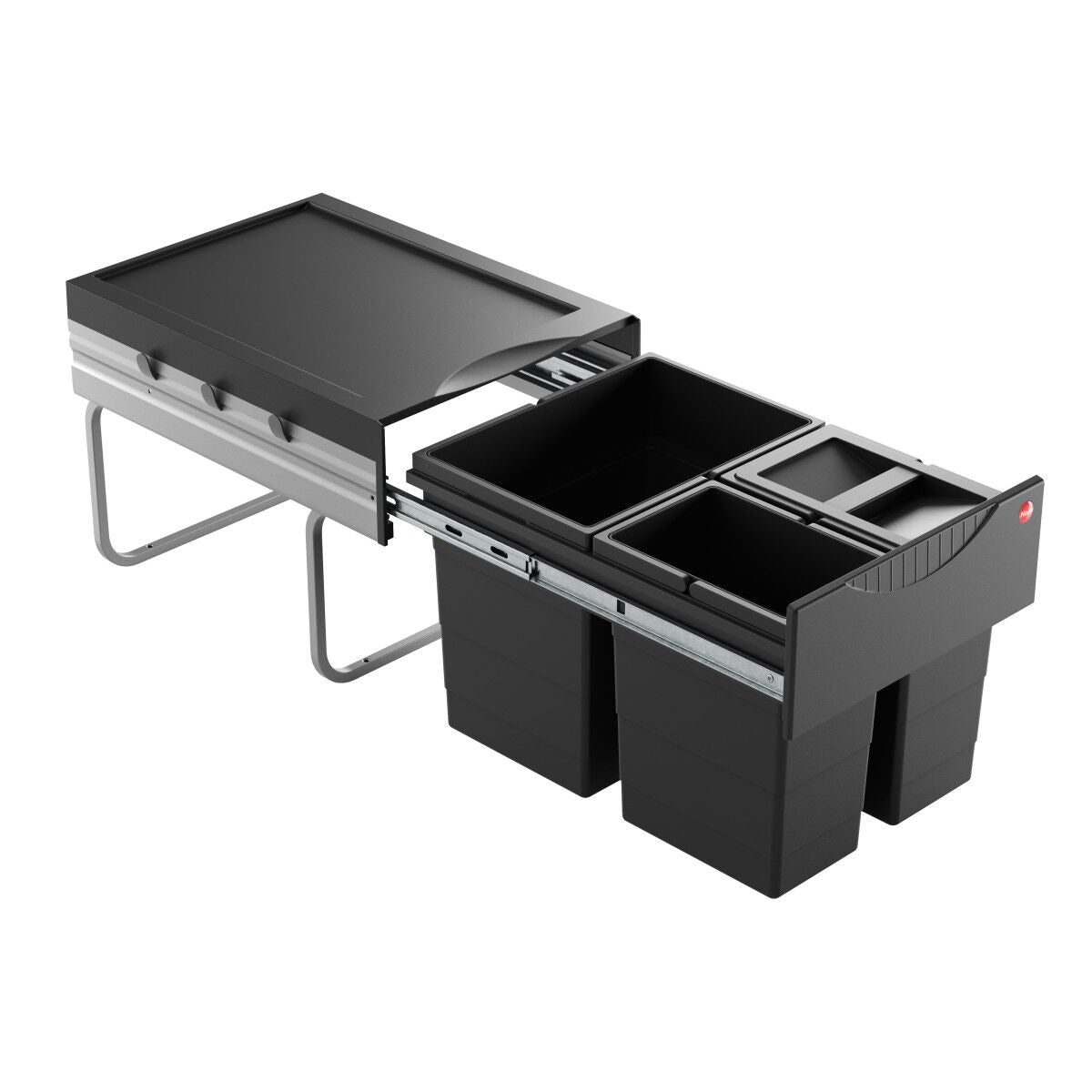 HAILO 3642731 Abfallsorter RAUMSPAR TANDEM 18/8/8/D schwarz mit 34 Liter Abfallvolumen / ab 40 cm Schrankbreite