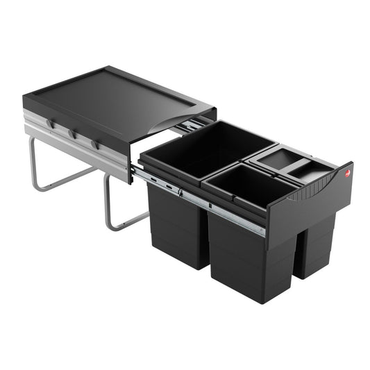 HAILO 3642731 Abfallsorter RAUMSPAR TANDEM 18/8/8/D schwarz mit 34 Liter Abfallvolumen / ab 40 cm Schrankbreite
