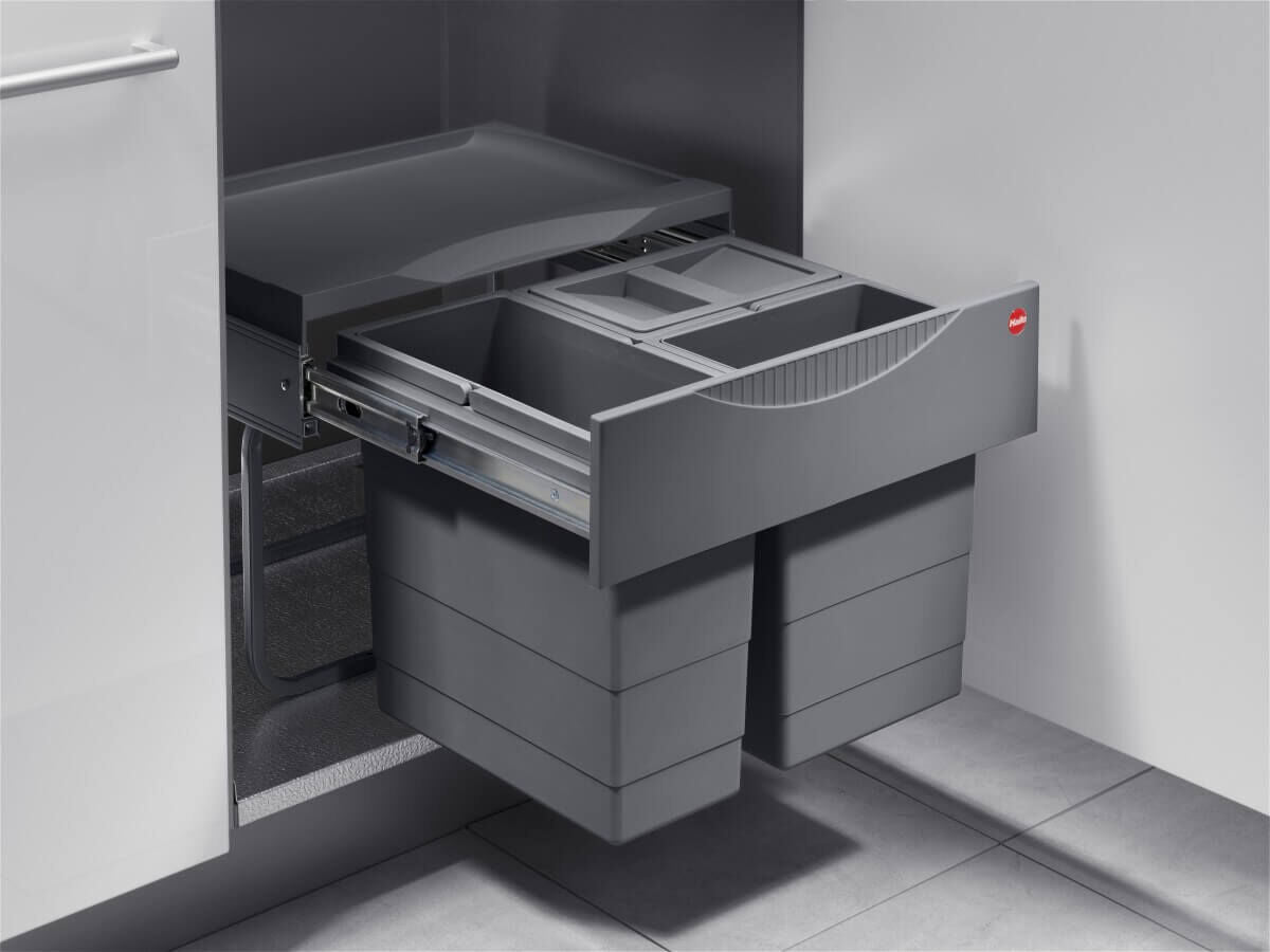 HAILO 3644911 Abfallsorter RAUMSPAR TANDEM S 12/8/8/D dunkelgrau mit 28 Liter Abfallvolumen / ab 50 cm Schrankbreite – Bild 3