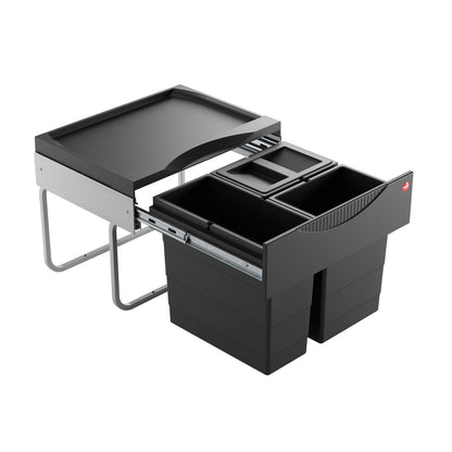 HAILO 3644931 Abfallsorter RAUMSPAR TANDEM S 12/8/8/D schwarz mit 28 Liter Abfallvolumen / ab 50 cm Schrankbreite