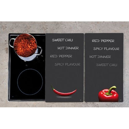 Multi - Glasschneideplatte 2er Set CHILI / Kesper / Herdabdeckplatten / Glasschneidbrett / Glasplatte / Spritzschutz