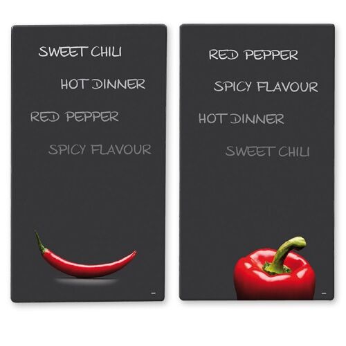 Multi - Glasschneideplatte 2er Set CHILI / Kesper / Herdabdeckplatten / Glasschneidbrett / Glasplatte / Spritzschutz
