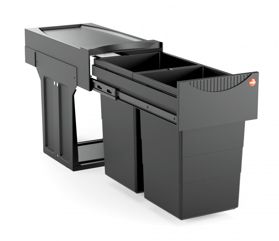 HAILO 3666851 AS Tandem 15/15 Black Edition Abfallsorter mit 30 (2x15) Liter Abfallvolumen ab 30 cm Schrankbreite