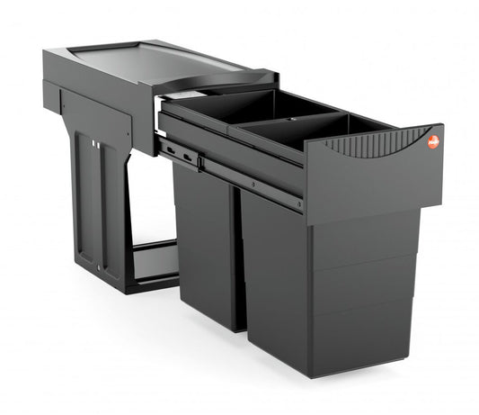 HAILO 3666851 AS Tandem 15/15 Black Edition Abfallsorter mit 30 (2x15) Liter Abfallvolumen ab 30 cm Schrankbreite