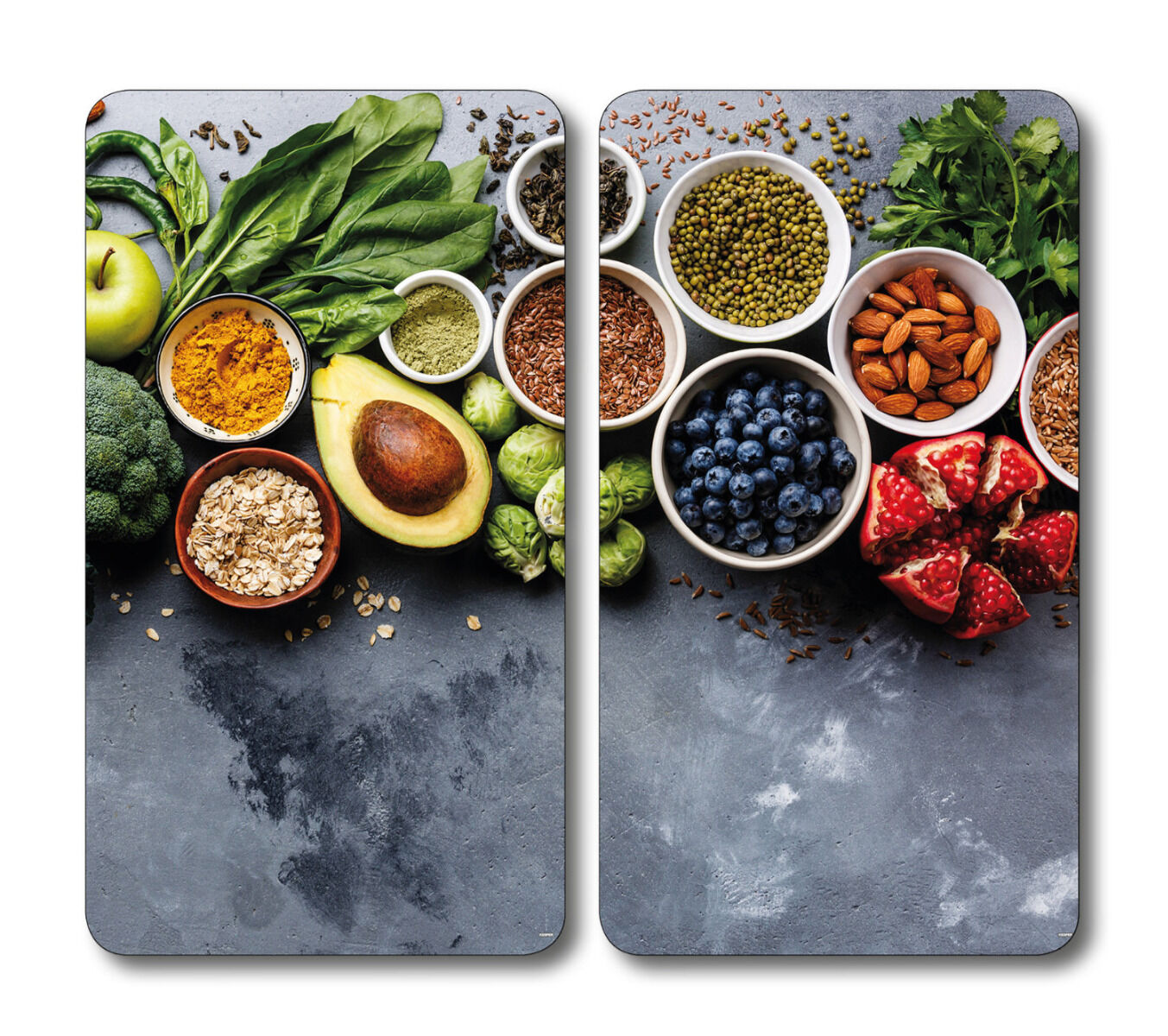 KESPER 3754313 Multi-Glasschneideplatte 2er Pack Motiv HEALTHY KITCHEN / Glasschneidbrett / Herdabdeckplatte