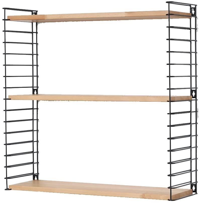 METALTEX 377607336 Bücherregal TOMADO mit 3 Ablagen aus Buchenholz u. Seitengittern in schwarz / Hängeregal / TOMADO-Regalsystem