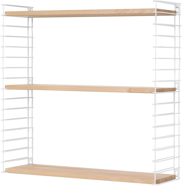 METALTEX 377607337 Bücherregal TOMADO mit 3 Ablagen aus Buchenholz u. Seitengittern in weiß / Hängeregal / TOMADO-Regalsystem