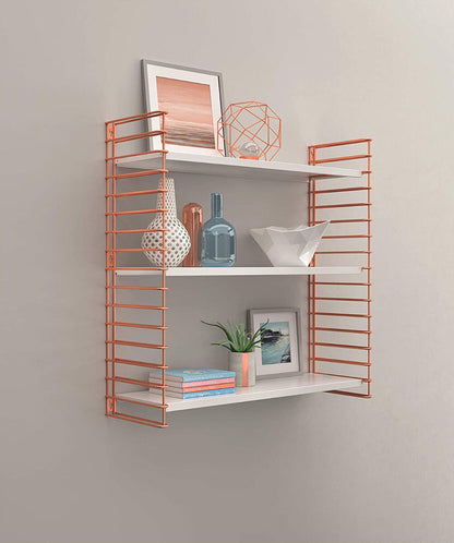 METALTEX 377608340 Bücherregal TOMADO mit 3 weißen Böden u. Seitengittern in kupfer / Hängeregal / TOMADO-Regalsystem