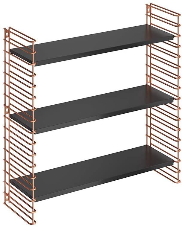 METALTEX 377608341 Bücherregal TOMADO mit 3 schwarzen Böden u. Seitengittern in kupfer / Hängeregal / TOMADO-Regalsystem
