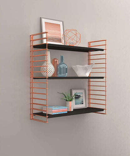 METALTEX 377608341 Bücherregal TOMADO mit 3 schwarzen Böden u. Seitengittern in kupfer / Hängeregal / TOMADO-Regalsystem