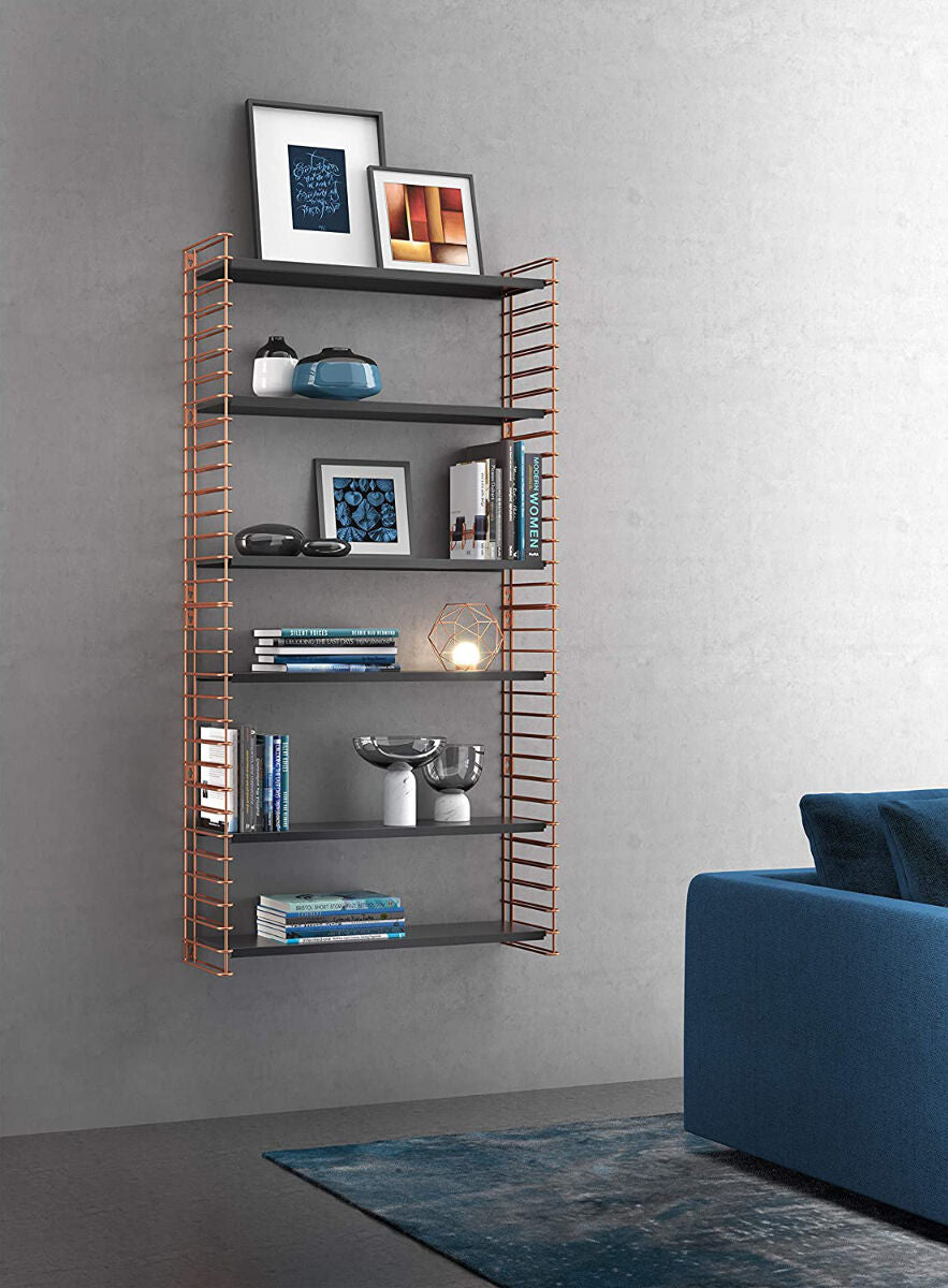 METALTEX 377608341 Bücherregal TOMADO mit 3 schwarzen Böden u. Seitengittern in kupfer / Hängeregal / TOMADO-Regalsystem