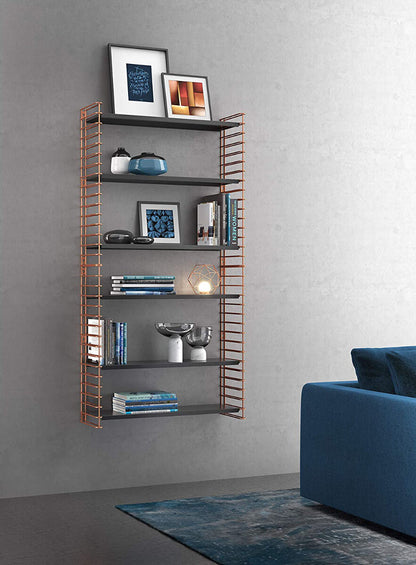 METALTEX 377608341 Bücherregal TOMADO mit 3 schwarzen Böden u. Seitengittern in kupfer / Hängeregal / TOMADO-Regalsystem