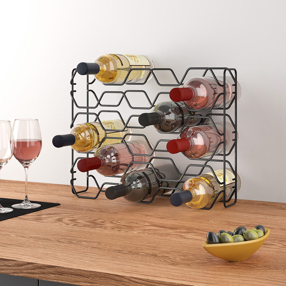 METALTEX 382915000 Hexagon 15 Flaschenregal Lava 43x12x34 cm, TouchTherm, matt schwarz