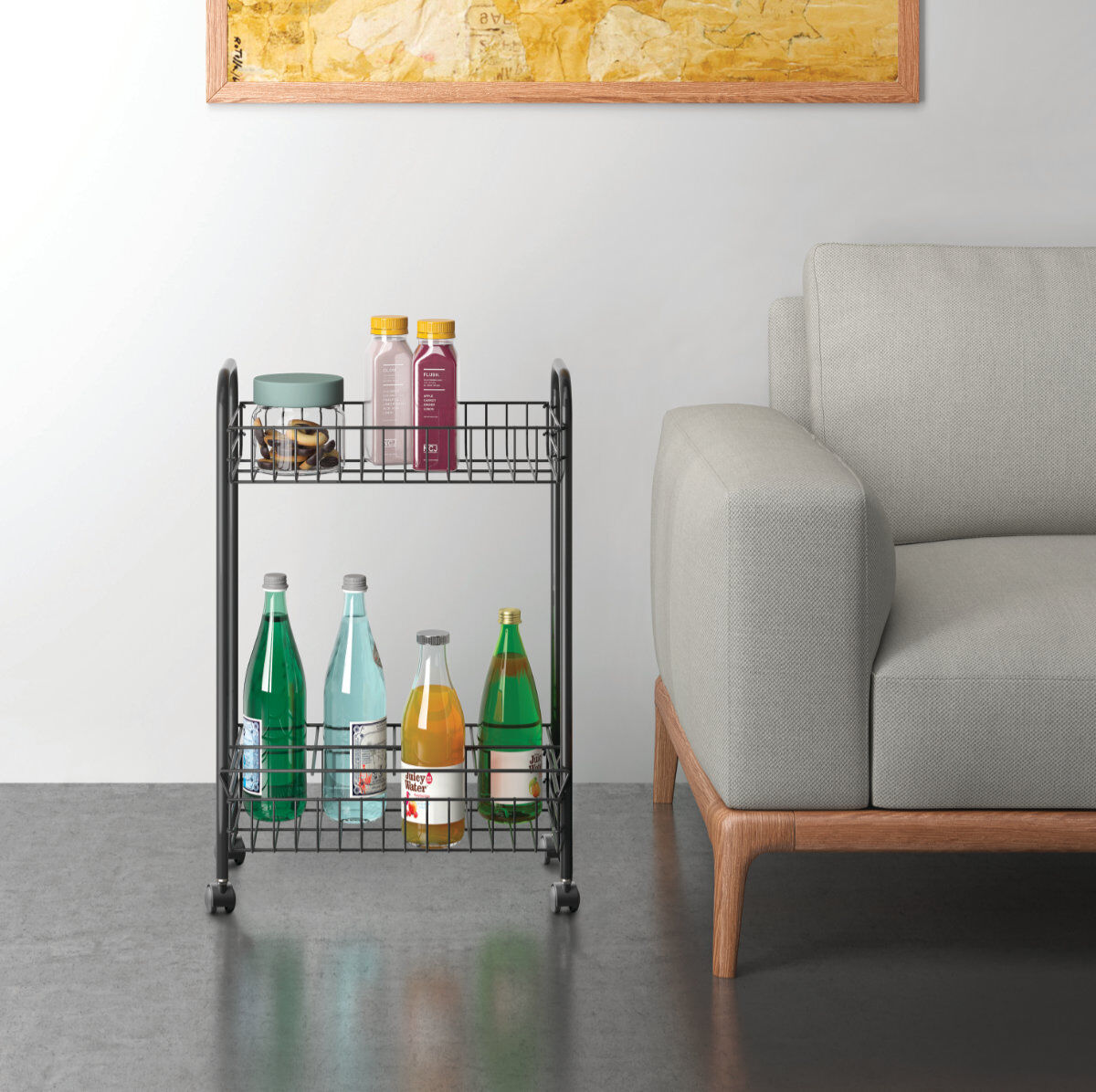 METALTEX 382928000 Berlino Lava Allzweckwagen mit Flaschenhalter, 41 x 23 x 63 cm, TouchTherm, matt schwarz