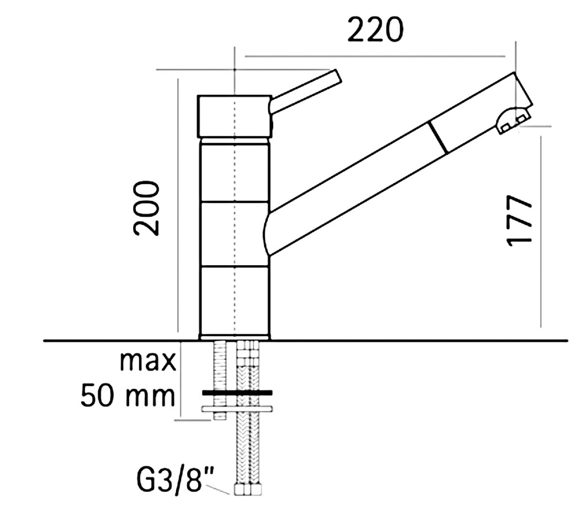 AquaCucina 40008-ESO Armatur PEPPER in EDELSTAHLOPTIK mit Zugauslauf / Küchenarmatur / Einhebelmischer – Bild 2