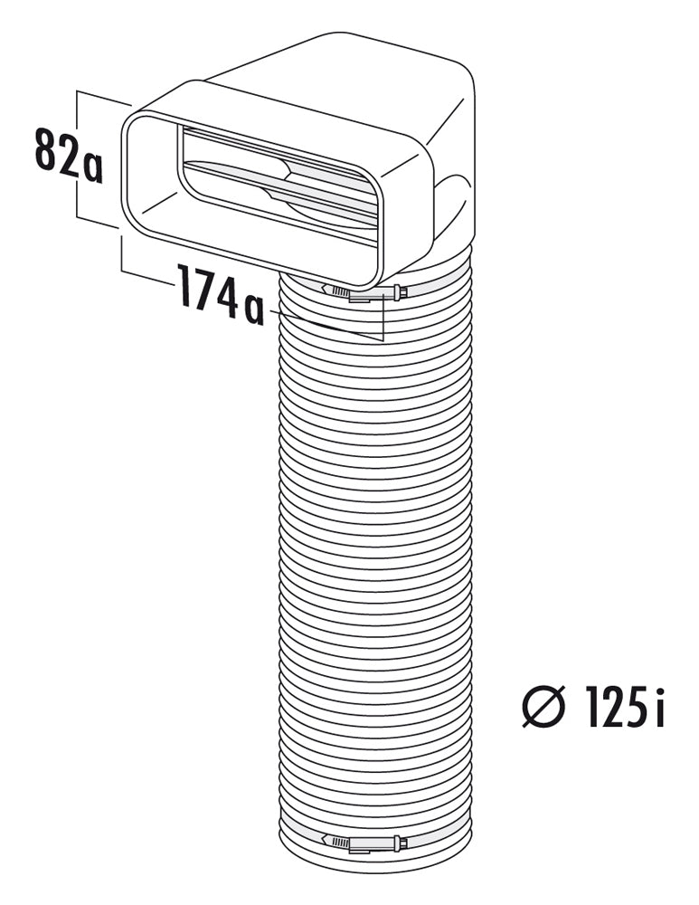 MF-URX 125 Umlenkstück 90° mit Flexschlauch und Luftleitkörpern / Compair flow (System Ø 125)