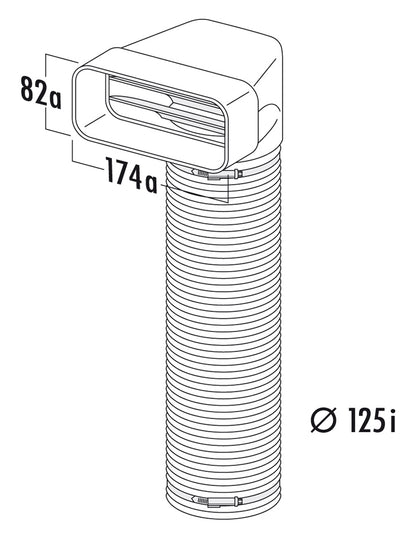 MF-URX 125 Umlenkstück 90° mit Flexschlauch und Luftleitkörpern / Compair flow (System Ø 125)