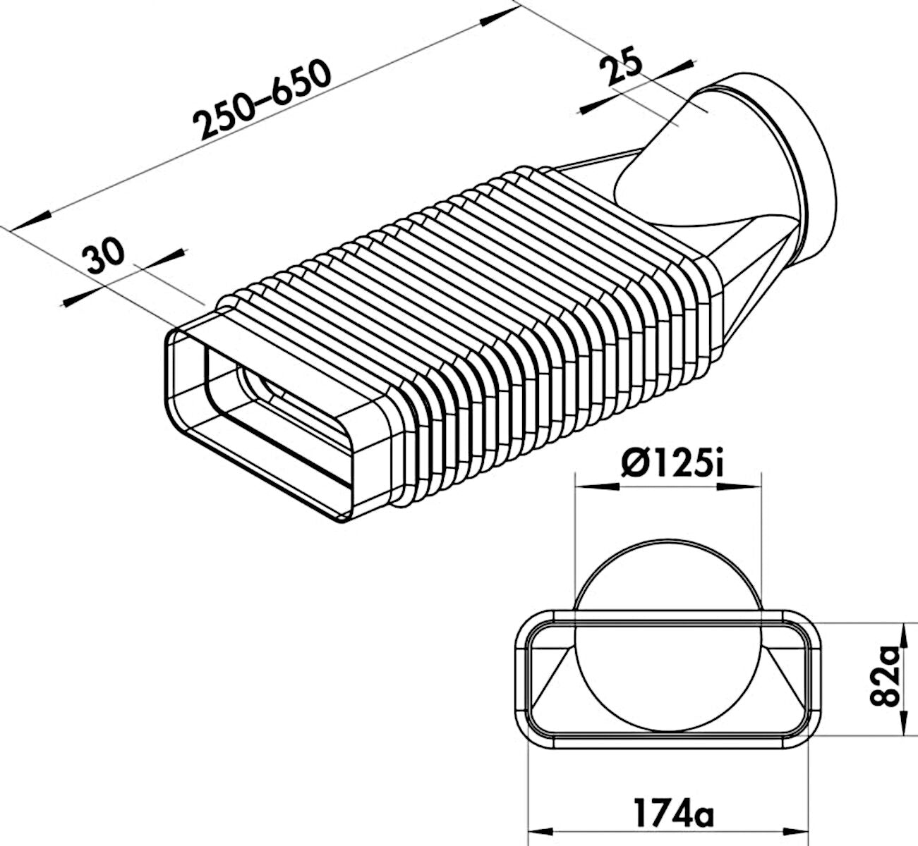 MF-RBFLEX 2 System 125 Rohrbogen weiß / Adapter, rund auf eckig / Compair flow (Ø 125) – Bild 2