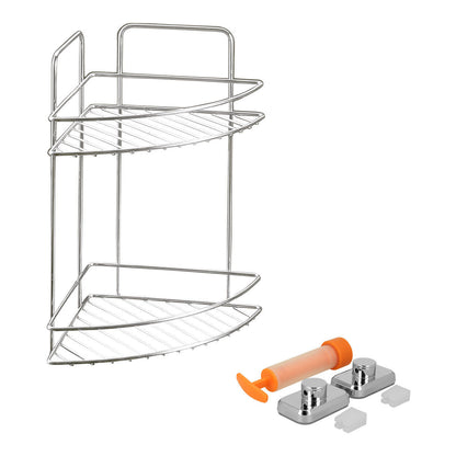 METALTEX 403333000 Reflex LUXY 2-etagiges Eckregal mit VacuumFix, 23 x 23 x 35 cm Chrometherm