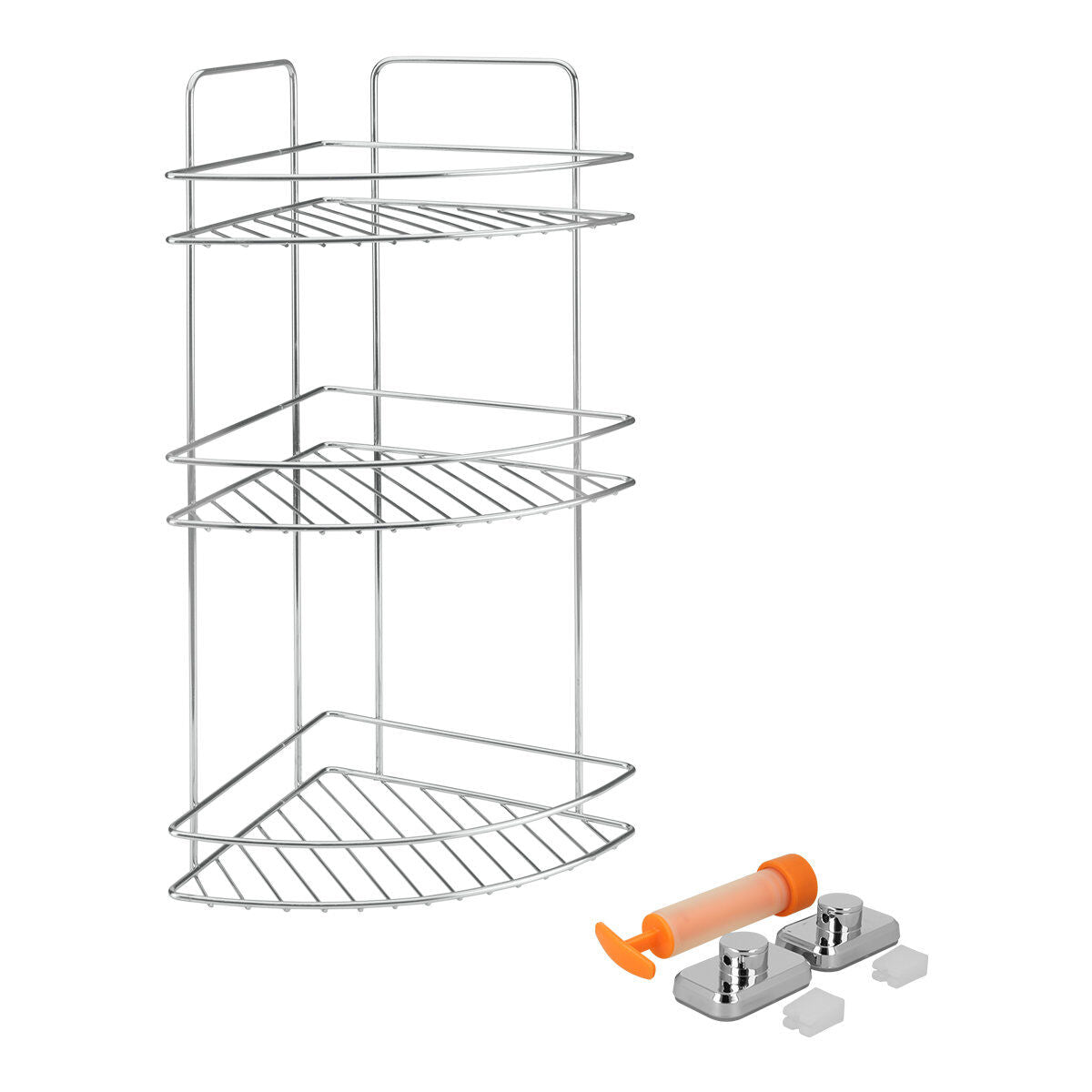 METALTEX 403335000 Reflex LUXY 3-etagiges Eckregal mit VacuumFix, 23 x 23 x 53 cm Chrometherm
