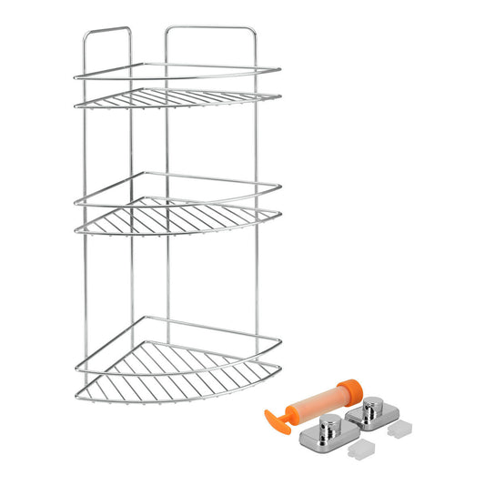 METALTEX 403335000 Reflex LUXY 3-etagiges Eckregal mit VacuumFix, 23 x 23 x 53 cm Chrometherm